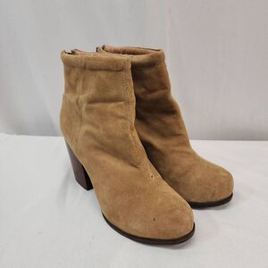 JEFFREY CAMPBELL Size 10 Leather Havana Rumble Block Heeled Suede Booties Tan